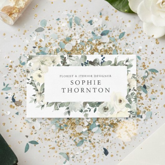 Carte De Visite White roses elegant 