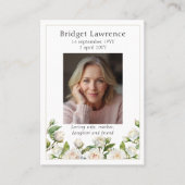 Carte De Visite White Roses Memorial Photo Prayer Card (Devant)