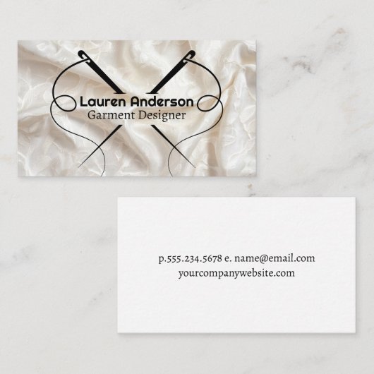Carte De Visite White Satin Fabric | Sewing Needles and Thread (Devant / Derrière)