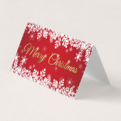 Carte De Visite White snowflakes on red Merry Christmas (Devant)
