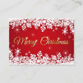 Carte De Visite White Snowflakes on Red Merry Christmas