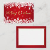 Carte De Visite White Snowflakes on Red Merry Christmas (Devant / Derrière)