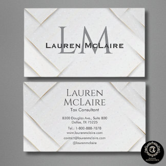 Carte De Visite White Sparkle & Gold Accent Monogram Business Card