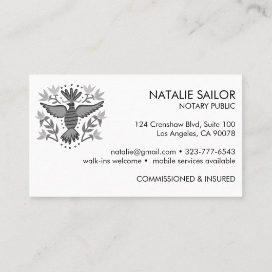 Carte De Visite Wild Bird Unique Moderne Logo Notaire Public Jurid (Dos)