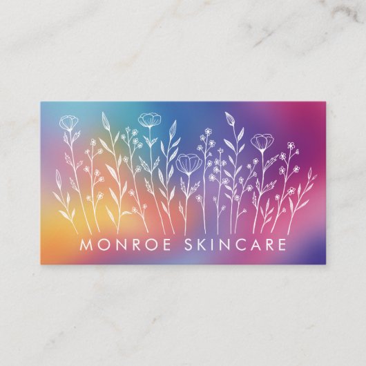 Carte De Visite Wildflowers Elegant LineArt Custom QR Code Rainbow (Devant)