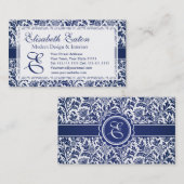 Carte De Visite William Morris bleu et blanc élégant floral (Devant / Derrière)