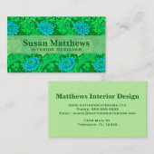 Carte De Visite William Morris Chrysanthemums, Lime Green & Aqua (Devant / Derrière)