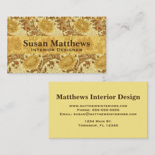 Carte De Visite William Morris Chrysanthemums, Or de la moutarde (Devant / Derrière)