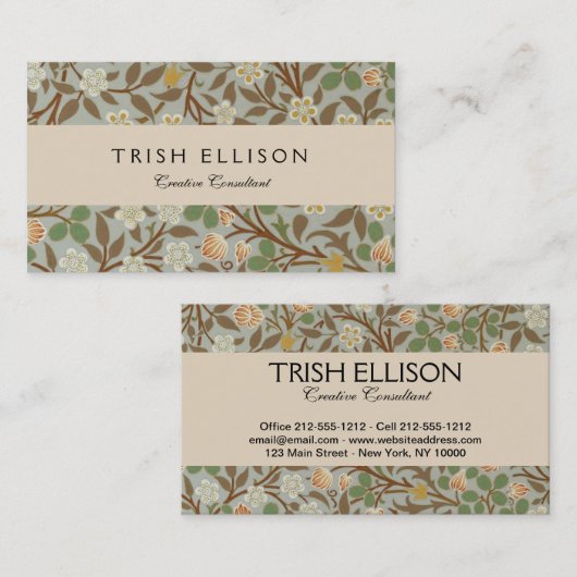 Carte De Visite William Morris Clover Fleur botanique (Devant / Derrière)