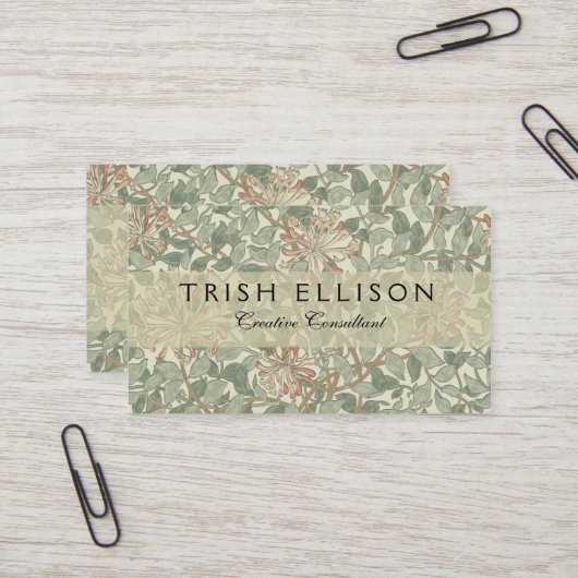Carte De Visite William Morris Honeysuckle Vert Floral (Devant/Arrière en situation)