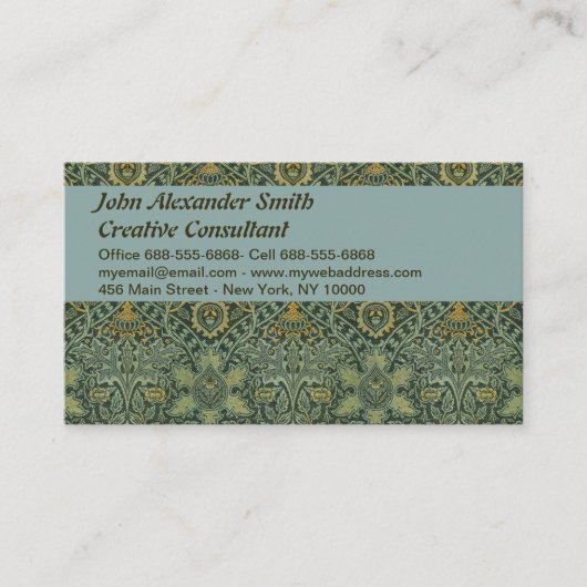 Carte De Visite William Morris Ispahan Vert sarcelle Floral Art (Devant)