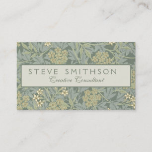 Carte De Visite William Morris Jasmine Bleu Vert Art Botanique