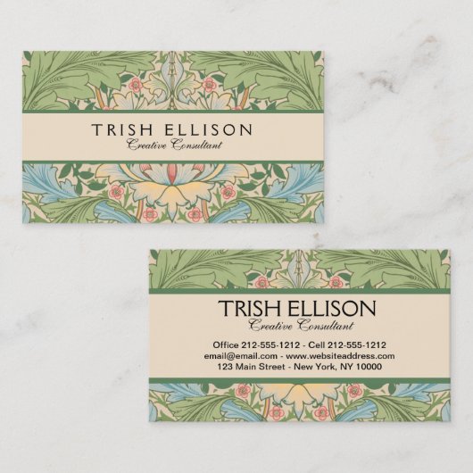 Carte De Visite William Morris Myrtle Fleur Floral Botanique (Devant / Derrière)