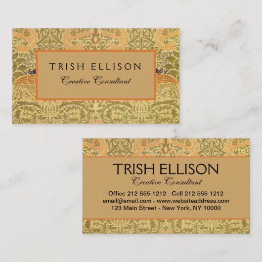 Carte De Visite William Morris Peacock & Dragon Arts & Artisanat (Devant / Derrière)