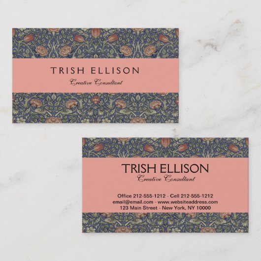 Carte De Visite William Morris Tudor Fond d'écran Rose (Devant / Derrière)