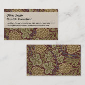 Carte De Visite William Morris Vine Grappe Rouge Vert Art (Devant / Derrière)