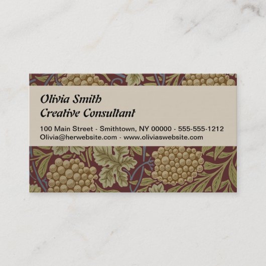 Carte De Visite William Morris Vine Grappe Rouge Vert Art (Devant)