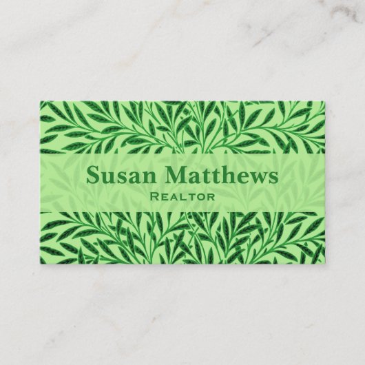 Carte De Visite William Morris Willow Motif, Light Jade Green (Devant)