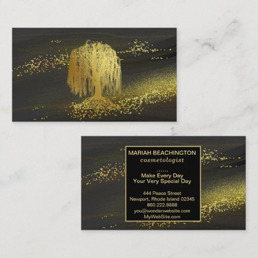Carte De Visite *~* Willow Tree Gold Dust Black Gold Parties scint (Devant / Derrière)