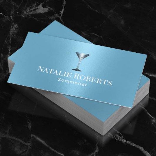 Carte De Visite Win Bartender Sommelier Moderne Bleu clair