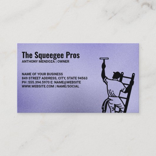 Carte De Visite Window Cleaners | Guy on Ladder with Squeegee (Devant)