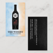 Carte De Visite Wine Bottle & Glass | Monogram (Devant / Derrière)