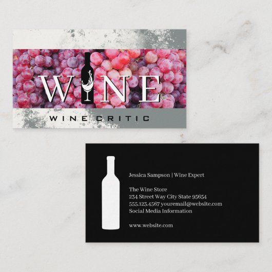 Carte De Visite Wine Bottle | Grapes | Vineyard (Devant / Derrière)