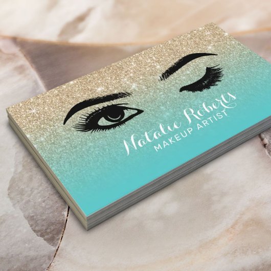 Carte De Visite Wink Eye Lashes Eyelash Salon Turquoise & Gold Par