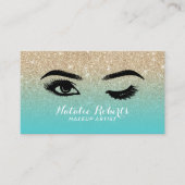 Carte De Visite Wink Eye Lashes Eyelash Salon Turquoise & Gold Par (Devant)