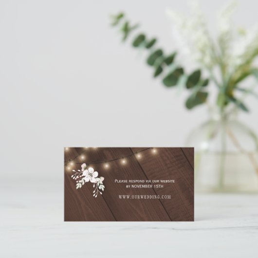 Carte De Visite Winter Rustic Wood Site Mariage RSVP Insérer (Debout devant)
