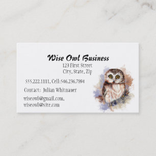 Carte De Visite Wise Owl Aquarelle Oiseau Logo sur mesure Affaires