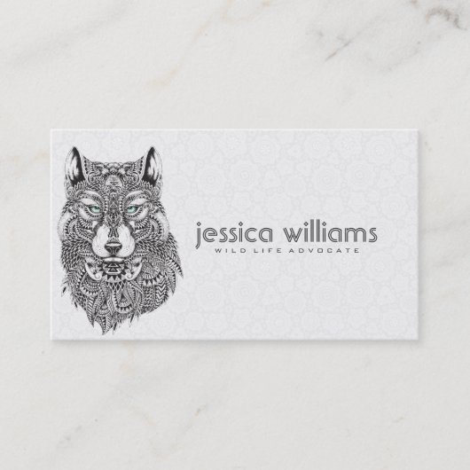 Carte De Visite Wolf Portrait Illustration Abstraite détaillée (Devant)