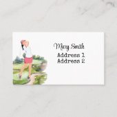 Carte De Visite Woman Golfer est golfeuse sur terrain de golf aqua (Devant)