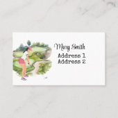 Carte De Visite Woman Golfer est golfeuse sur terrain de golf aqua (Devant)