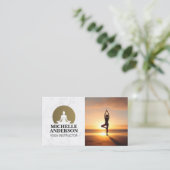 Carte De Visite Woman Holding Yoga Pose on Beach  (Debout devant)