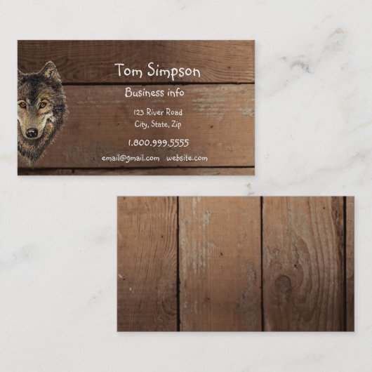 Carte De Visite Wood Background Wolf Animal Wild West Theme (Devant / Derrière)