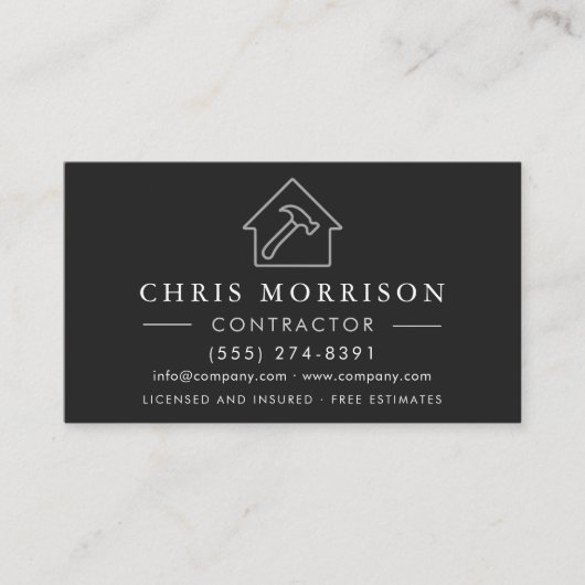 Carte De Visite Wood Building Construction Black Silver QR Code (Devant)