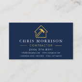 Carte De Visite Wood Building Metallic Navy Blue Gold QR Code (Devant)