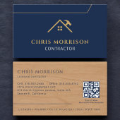 Carte De Visite Wood Contractor Construction QR Code Navy Blue