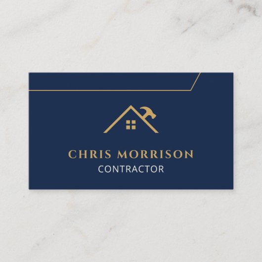 Carte De Visite Wood Contractor Construction QR Code Navy Blue (Devant)