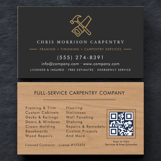 Carte De Visite Wood QR Code Carpentry Carpenter Service