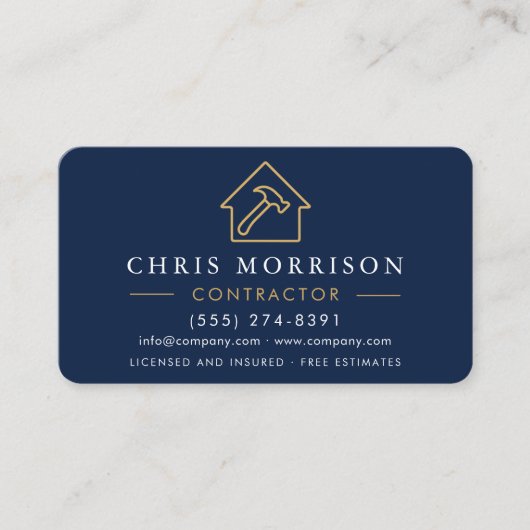 Carte De Visite Wood Texture Navy Blue Contractor QR Code (Devant)