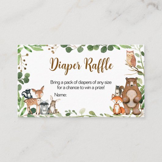 Carte De Visite Woodland Baby Shower Diaper Raffle (Devant)