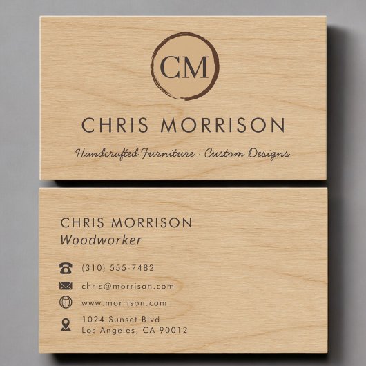 Carte De Visite Woodworker Rustic Wood Monogram Professional