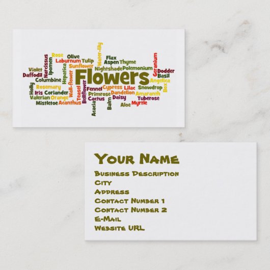 Carte de visite Word Cloud Flowers (Devant / Derrière)