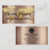 Carte De Visite World Globe Map Agence de Voyage Rose Gold Parties (Devant / Derrière)