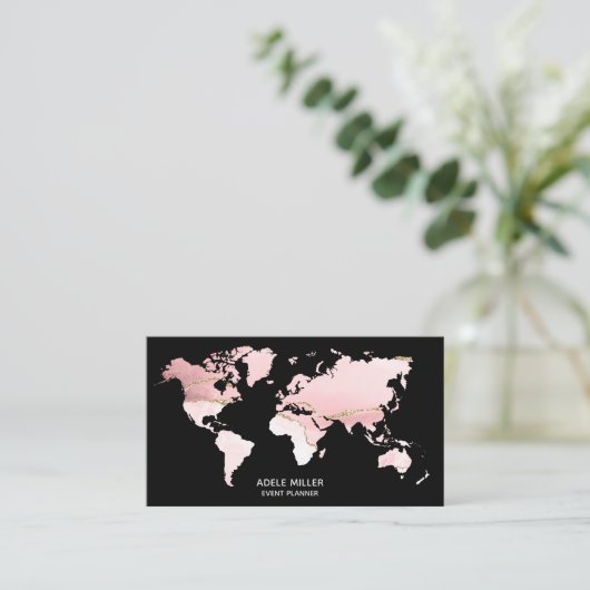 Carte De Visite World Map Agate Pink event Planner Travel Blogger (Debout devant)