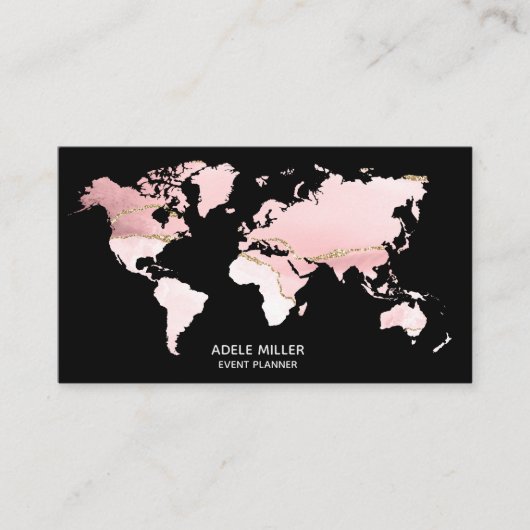Carte De Visite World Map Agate Pink event Planner Travel Blogger (Devant)