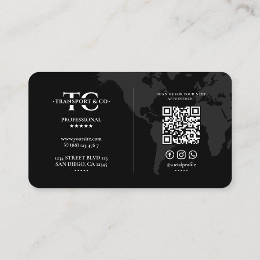 Carte De Visite World Map Company Monogram Black Grey (Dos)