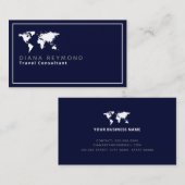 Carte De Visite World Map Travel Consultant en bleu foncé (Devant / Derrière)